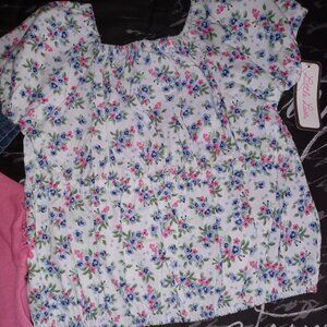 Little Lass 3 Pc Cotton/Polyester Pink T-shirt/Denim Short/Floral Peasant Set 5